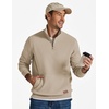 image:imageCOOFANDY Mens Quarter Zip Pullover Wrinkle Free 14 Sweatshirt with Pocket  Quilted Texture 2026 Fall Fashion Long Sleeve Lightweight Collar Golf Pullover and SweaterKhaki
