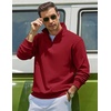 image:imageCOOFANDY Mens Quarter Zip Sweatshirt Fleece Mock Neck Casual Sweater  Fleece Lined Drop Shoulder Relaxed Fit Ribbed Cuffs Ribbed Hem Warm Lining Long Sleeve Daily Wear Fall Winter FashionWine Red