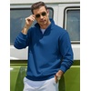 image:imageCOOFANDY Mens Quarter Zip Sweatshirt Fleece Mock Neck Casual Sweater  Fleece Lined Drop Shoulder Relaxed Fit Ribbed Cuffs Ribbed Hem Warm Lining Long Sleeve Daily Wear Fall Winter FashionBlue