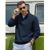 image:imageCOOFANDY Mens Quarter Zip Sweatshirt Fleece Mock Neck Casual Sweater  Fleece Lined Drop Shoulder Relaxed Fit Ribbed Cuffs Ribbed Hem Warm Lining Long Sleeve Daily Wear Fall Winter FashionNavy Blue