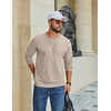 image:imageCOOFANDY Mens Waffle Long Sleeve Shirt Crew Neck TShirts Cotton Tee Shirts  Knit ShirtsLightweightRaglan sleeveX Chest StitchRibbed CollarFashion PulloverCasual WearGym ShirtFall Winter WearLight Khaki