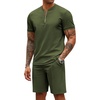 image:imageCOOFANDY Mens 2 Piece Set Short Sleeve Polo Shirt and Shorts Summer Suits  Short Sleeve 14 Zip Polo Top Drawstring Shorts Pockets Sportwear Casual Fashion Vacation Beach Travel StreetwearArmy Green