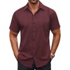 image:imageCOOFANDY Mens Button Down Shirt Short Sleeve Dress Shirt Casual Beach Summer Wedding ShirtWine Redpolka Dots