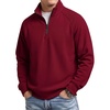 image:imageCOOFANDY Mens Quarter Zip Pullover Lightweight Mock Neck Polo Sweatshirt  Long Sleeve Textured Knitted Collared Zipped Half Zip Classic Fit Casual Dress with PocketsWine Red