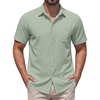 image:imageCOOFANDY Mens Stretch Dress Shirts Short Sleeve Casual Button Down Shirts with PocketLight Green