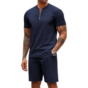 image:imageCOOFANDY Mens 2 Piece Set Short Sleeve Polo Shirt and Shorts Summer Suits  Short Sleeve 14 Zip Polo Top Drawstring Shorts Pockets Sportwear Casual Fashion Vacation Beach Travel StreetwearNavy Blue