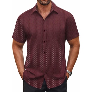 image:imageCOOFANDY Mens Button Down Shirt Short Sleeve Dress Shirt Casual Beach Summer Wedding ShirtWine Redpolka Dots