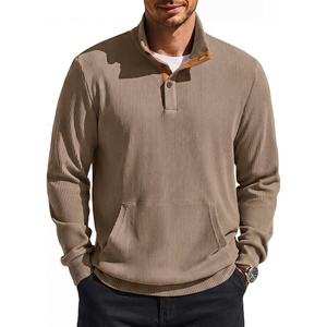 image:imageCOOFANDY Mens Corduroy Sweatshirt 14 Button Long Sleeve Pullover  Corduroy Sweatshirt Quarter Button Pullover Lightweight Long Sleeve Kangaroo Pockets Athletic Sweater WorkoutKhaki