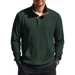 image:imageCOOFANDY Mens Corduroy Sweatshirt 14 Button Long Sleeve Pullover  Corduroy Sweatshirt Quarter Button Pullover Lightweight Long Sleeve Kangaroo Pockets Athletic Sweater WorkoutEvergreen