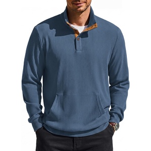 image:imageCOOFANDY Mens Corduroy Sweatshirt 14 Button Long Sleeve Pullover  Corduroy Sweatshirt Quarter Button Pullover Lightweight Long Sleeve Kangaroo Pockets Athletic Sweater WorkoutDark Blue