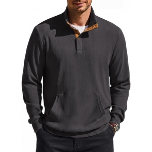 image:imageCOOFANDY Mens Corduroy Sweatshirt 14 Button Long Sleeve Pullover  Corduroy Sweatshirt Quarter Button Pullover Lightweight Long Sleeve Kangaroo Pockets Athletic Sweater WorkoutDark Grey