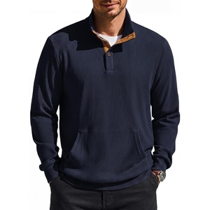 image:imageCOOFANDY Mens Corduroy Sweatshirt 14 Button Long Sleeve Pullover  Corduroy Sweatshirt Quarter Button Pullover Lightweight Long Sleeve Kangaroo Pockets Athletic Sweater WorkoutNavy Blue