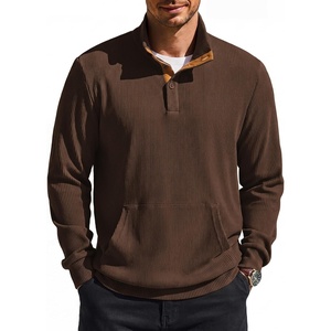 image:imageCOOFANDY Mens Corduroy Sweatshirt 14 Button Long Sleeve Pullover  Corduroy Sweatshirt Quarter Button Pullover Lightweight Long Sleeve Kangaroo Pockets Athletic Sweater WorkoutBrown