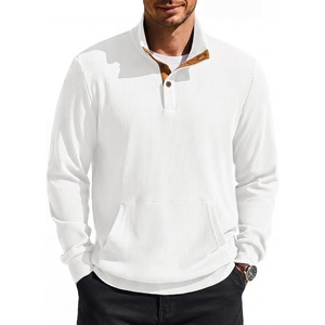 image:imageCOOFANDY Mens Corduroy Sweatshirt 14 Button Long Sleeve Pullover  Corduroy Sweatshirt Quarter Button Pullover Lightweight Long Sleeve Kangaroo Pockets Athletic Sweater WorkoutWhite