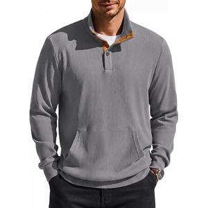 image:imageCOOFANDY Mens Corduroy Sweatshirt 14 Button Long Sleeve Pullover  Corduroy Sweatshirt Quarter Button Pullover Lightweight Long Sleeve Kangaroo Pockets Athletic Sweater WorkoutGrey