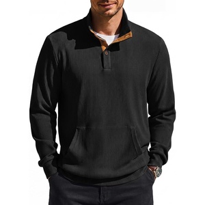image:imageCOOFANDY Mens Corduroy Sweatshirt 14 Button Long Sleeve Pullover  Corduroy Sweatshirt Quarter Button Pullover Lightweight Long Sleeve Kangaroo Pockets Athletic Sweater WorkoutBlack