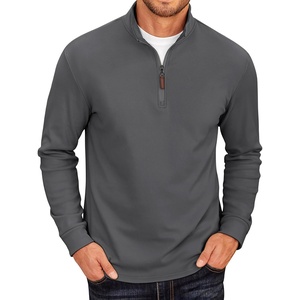 image:imageCOOFANDY Mens Fleece Quarter Zip Pullover Long Sleeve Mock Neck SweatshirtSolid Dark Grey