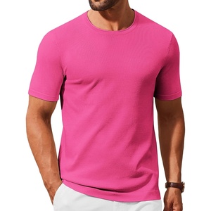 image:imageCOOFANDY Mens Knit TShirts Casual Crewneck Short Sleeve Shirts Summer Tops Basic Pullover TeesBright Pink
