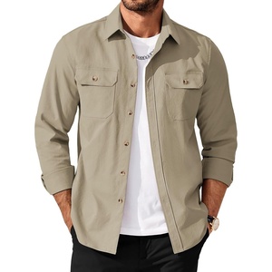 image:imageCOOFANDY Mens Long Sleeve Button Up Shirt Jacket with Flap PocketsStone