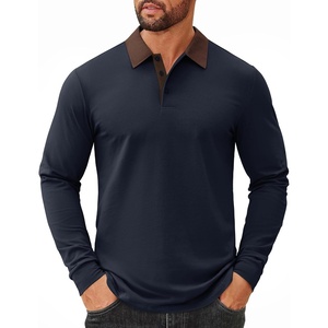 image:imageCOOFANDY Mens Long Sleeve Polo Shirts Cotton Collared Shirts Casual Business Polo Classic Golf T ShirtsNavy Blue  Brown