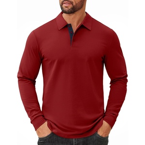 image:imageCOOFANDY Mens Long Sleeve Polo Shirts Cotton Collared Shirts Casual Business Polo Classic Golf T ShirtsRed