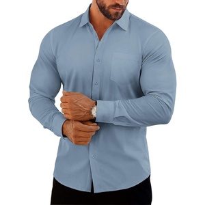 image:imageCOOFANDY Mens Muscle Fit Dress Shirts Casual Button Down Long Sleeve  4Way Stretch Wrinkle Free Slim Fit Lightweight Breathable Move Freely Bussiness Casual Soft and SkinFriendlyHaze Blue