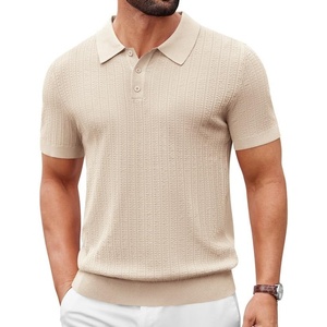 image:imageCOOFANDY Mens Polo Shirts Textured Knit Short Sleeve Stretch Casual Shirts  IceCool Fabric Comfortable and Breathable Three Button placket unique knit TextureLight Khaki