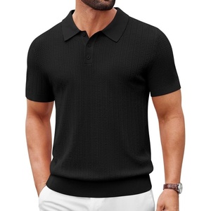 image:imageCOOFANDY Mens Polo Shirts Textured Knit Short Sleeve Stretch Casual Shirts  IceCool Fabric Comfortable and Breathable Three Button placket unique knit TextureAll Black