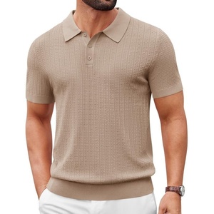 image:imageCOOFANDY Mens Polo Shirts Textured Knit Short Sleeve Stretch Casual Shirts  IceCool Fabric Comfortable and Breathable Three Button placket unique knit TextureKhaki