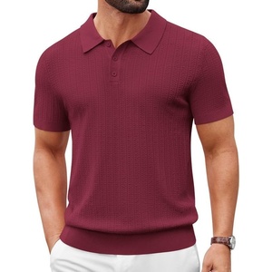 image:imageCOOFANDY Mens Polo Shirts Textured Knit Short Sleeve Stretch Casual Shirts  IceCool Fabric Comfortable and Breathable Three Button placket unique knit TextureWine Red