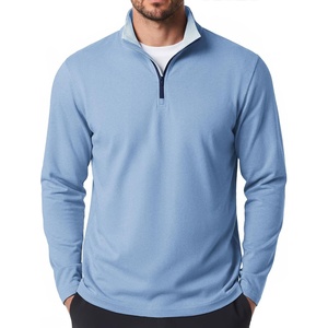 image:imageCOOFANDY Mens Quarter Zip Pullover Golf Shirts Mock Neck Sweatshirt Hiking  14 Zip Long Sleeve Lightweight Moisture Wicking Contrast Striped Collar Sun Protection Running Fishing OutgoingLight Blue