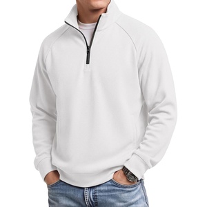 image:imageCOOFANDY Mens Quarter Zip Pullover Lightweight Mock Neck Polo Sweatshirt  Long Sleeve Textured Knitted Collared Zipped Half Zip Classic Fit Casual Dress with PocketsWhite