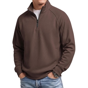 image:imageCOOFANDY Mens Quarter Zip Pullover Lightweight Mock Neck Polo Sweatshirt  Long Sleeve Textured Knitted Collared Zipped Half Zip Classic Fit Casual Dress with PocketsBrown