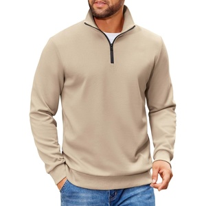 image:imageCOOFANDY Mens Quarter Zip Pullover Sweatshirt Casual Mock Neck Sweater 2026  Lightweight Long Sleeve Fashion Clothes Soft Quilted Fabric Warm Without Bulk Regular Fit Fall Winter Smooth ZipperKhaki