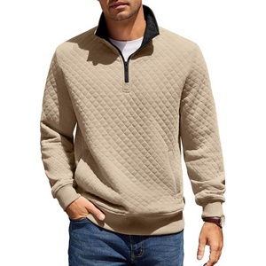 image:imageCOOFANDY Mens Quarter Zip Pullover Sweatshirt Casual Mock Neck Sweater 2026  Long Sleeve 14 Zip Quilted Pullover Regular Fit Warm Without Bulk Fall Winter Ideal For Golf Daily WearZcontrast KhakiBlack