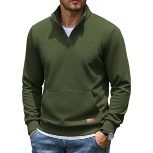 image:imageCOOFANDY Mens Quarter Zip Pullover Wrinkle Free 14 Sweatshirt with Pocket  Quilted Texture 2026 Fall Fashion Long Sleeve Lightweight Collar Golf Pullover and SweaterArmy Green