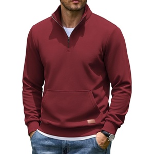 image:imageCOOFANDY Mens Quarter Zip Pullover Wrinkle Free 14 Sweatshirt with Pocket  Quilted Texture 2026 Fall Fashion Long Sleeve Lightweight Collar Golf Pullover and SweaterWine Red