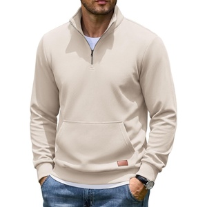 image:imageCOOFANDY Mens Quarter Zip Pullover Wrinkle Free 14 Sweatshirt with Pocket  Quilted Texture 2026 Fall Fashion Long Sleeve Lightweight Collar Golf Pullover and SweaterLight Khaki