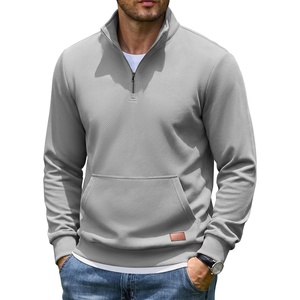 image:imageCOOFANDY Mens Quarter Zip Pullover Wrinkle Free 14 Sweatshirt with Pocket  Quilted Texture 2026 Fall Fashion Long Sleeve Lightweight Collar Golf Pullover and SweaterLight Gray