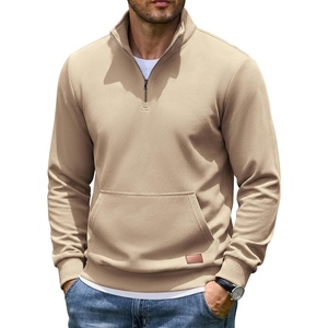 image:imageCOOFANDY Mens Quarter Zip Pullover Wrinkle Free 14 Sweatshirt with Pocket  Quilted Texture 2026 Fall Fashion Long Sleeve Lightweight Collar Golf Pullover and SweaterKhaki