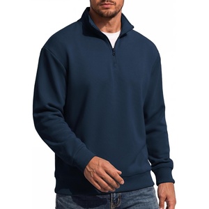image:imageCOOFANDY Mens Quarter Zip Sweatshirt Fleece Mock Neck Casual Sweater  Fleece Lined Drop Shoulder Relaxed Fit Ribbed Cuffs Ribbed Hem Warm Lining Long Sleeve Daily Wear Fall Winter FashionNavy Blue