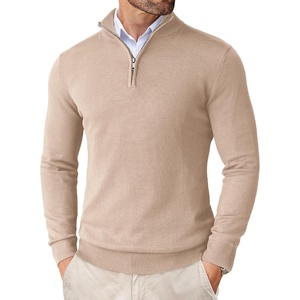 image:imageCOOFANDY Mens Quarter Zip Up Sweaters Slim Fit Lightweight Mock Pullover  Casual Polo Sweaters Quarter Zip Pullover Business Winter Fall Relaxed Fit Knit Turtleneck Sweater Metal Zipper PullChampagne