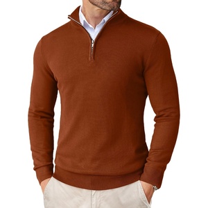 image:imageCOOFANDY Mens Quarter Zip Up Sweaters Slim Fit Lightweight Mock Pullover  Casual Polo Sweaters Quarter Zip Pullover Business Winter Fall Relaxed Fit Knit Turtleneck Sweater Metal Zipper PullCaramel