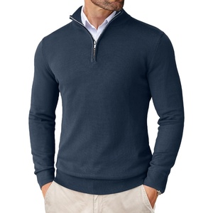 image:imageCOOFANDY Mens Quarter Zip Up Sweaters Slim Fit Lightweight Mock Pullover  Casual Polo Sweaters Quarter Zip Pullover Business Winter Fall Relaxed Fit Knit Turtleneck Sweater Metal Zipper PullDenim Blue