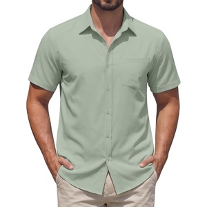 image:imageCOOFANDY Mens Stretch Dress Shirts Short Sleeve Casual Button Down Shirts with PocketLight Green