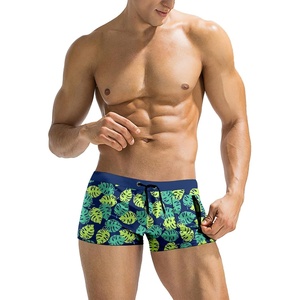 image:imageCOOFANDY Mens Swim Trunks Bathing Suit Swim Brief Square Leg Board ShortGreen Monstera