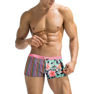 image:imageCOOFANDY Mens Swim Trunks Bathing Suit Swim Brief Square Leg Board ShortStripe and Flower