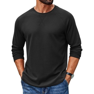 image:imageCOOFANDY Mens Waffle Long Sleeve Shirt Crew Neck TShirts Cotton Tee Shirts  Knit ShirtsLightweightRaglan sleeveX Chest StitchRibbed CollarFashion PulloverCasual WearGym ShirtFall Winter WearBlack