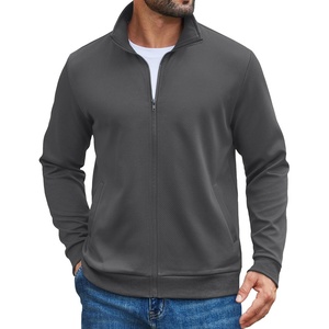 image:imageCOOFANDY Mens Zip Up Sweatshirt Casual Lightweight Jackets Full Zip Sweater  Soft Knit Textured Fabric Stand Collar 2 Side Pockets Long Sleeve Fashion Stylish Ribbed Cuffs And Hem For Fall WinterDark Grey