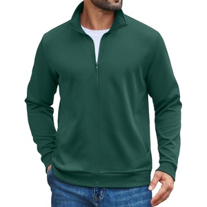 image:imageCOOFANDY Mens Zip Up Sweatshirt Casual Lightweight Jackets Full Zip Sweater  Soft Knit Textured Fabric Stand Collar 2 Side Pockets Long Sleeve Fashion Stylish Ribbed Cuffs And Hem For Fall WinterGreen